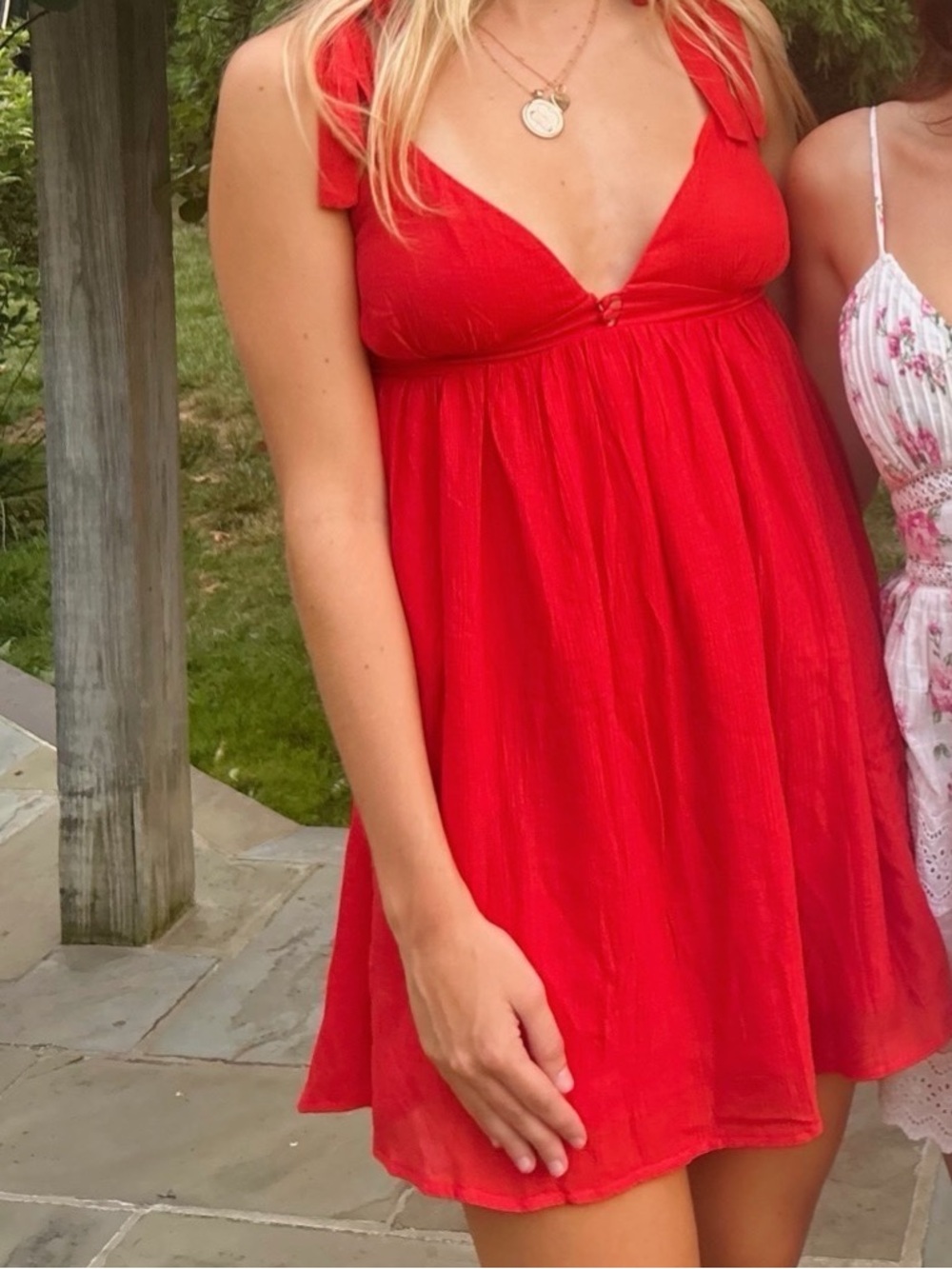 Lulus Delightfully Dainty Red Linen Tie-Strap Babydoll Mini Dress